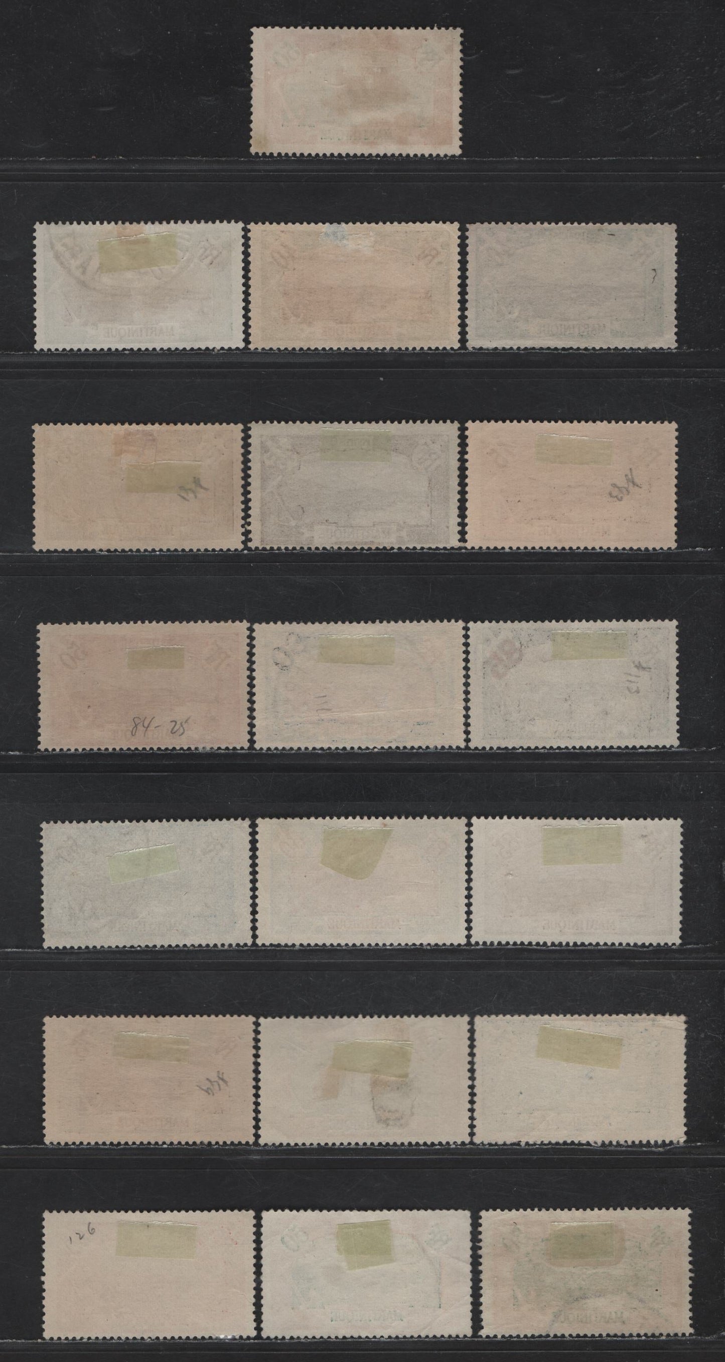 Lot 177 Martinique SC#82-92, 111, 113 40c - 85c on 75c Gray Green & Brown - Black & Brown View of Fort-de-France, 1908-1930 Pictorial Definitives & Surcharged Issues, 19 Fine/Very Fine Used Singles