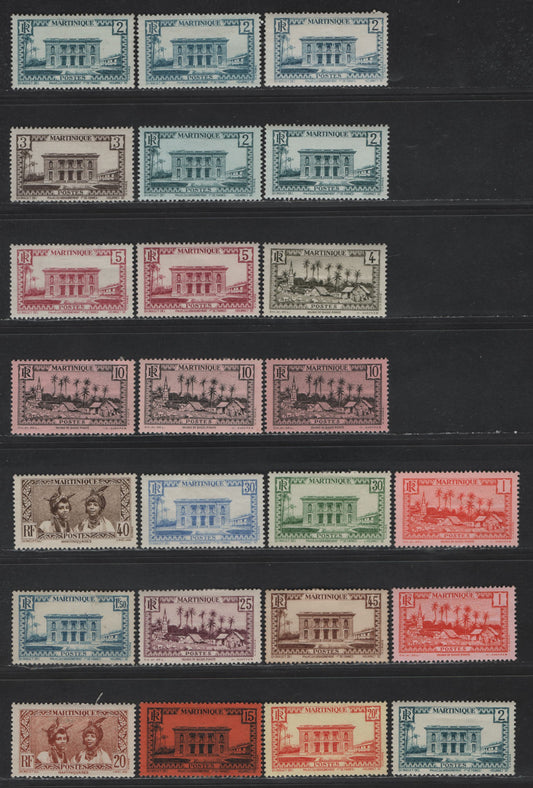 Lot 184 Martinique SC#133-143, 145-146, 162, 172 1c - 10fr Red on Pink - Red on Yellow Government Palace - Martinique Women, 1933-1940 Pictorial Issue, 15 VFOG Singles