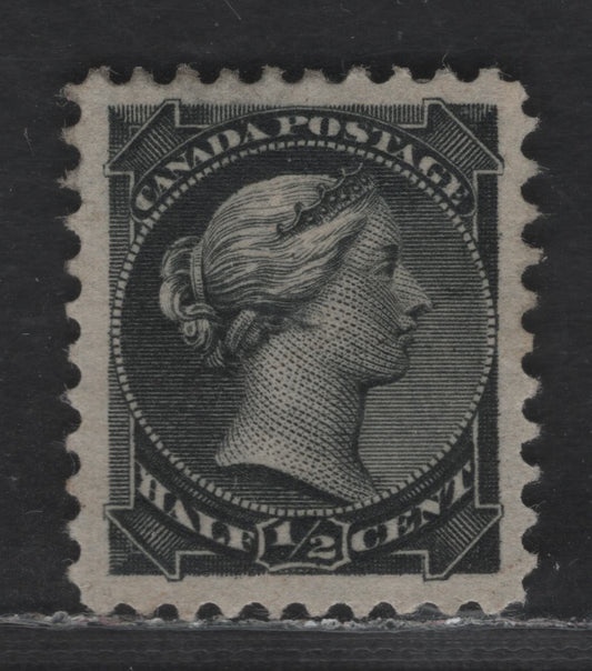 Lot 191 Canada #34 1/2c Jet Black Queen Victoria, 1870-1893 Small Queen Issue, A VFPOG Single, Early Second Ottawa Paper Type E (2O-E, Medium Horizontal Mesh Porous Paper), Likely Between 1889-1893, Perf 12x12.1