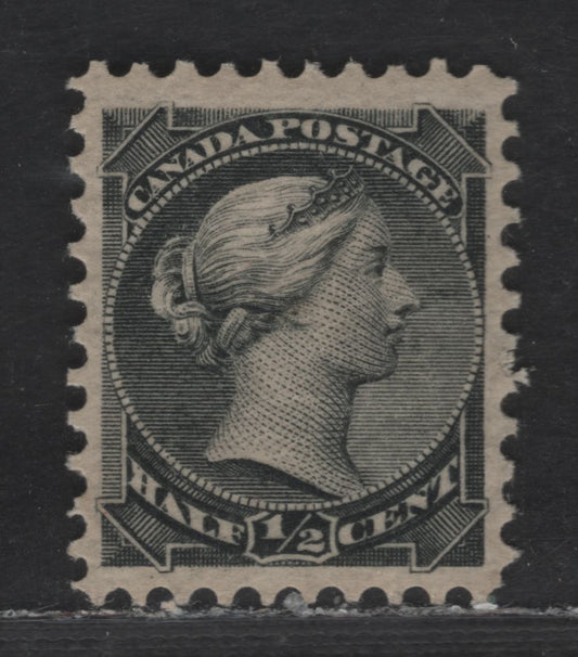 Lot 192 Canada #34 1/2c Black Queen Victoria, 1870-1893 Small Queen Issue, A VFOG Single, Late Montreal Printing, Stout Non-Porous Coarse Horizontal Mesh Paper (LM-A), No Medallion Dot, Perf 12x12.15