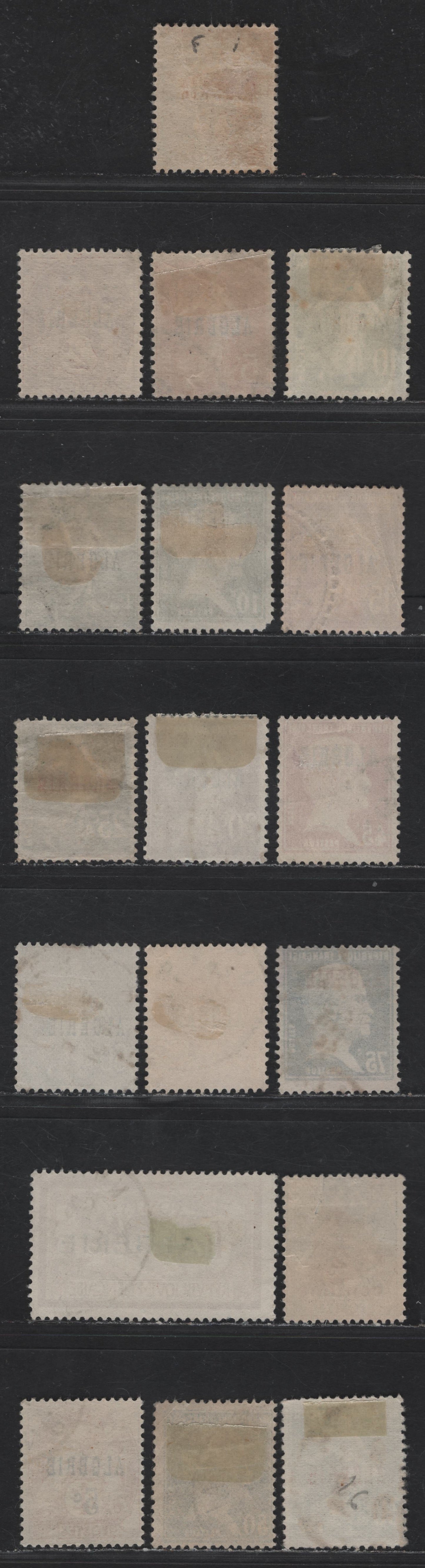 Lot 2 Algeria SC#1-2, 5, 7-9, 11-13, 21-25, 28, 75, P1 1c - 2fr Slate - Orange & Pale Blue Liberty & Scales, 1924-1926 Overprinted French Liberty & Peace Issues, 18 Fine/Very Fine Used Singles