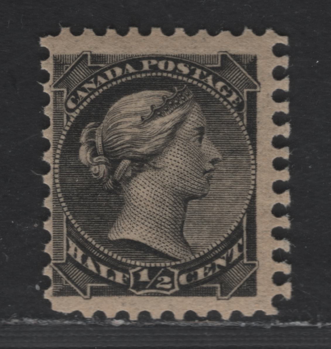 Lot 205 Canada #34 1/2c Black Queen Victoria, 1870-1893 Small Queen Issue, A FNH Single, Mid Second Ottawa Printing, Paper Type 2O-B (See Body), Perf 12, Tiny Plate Dot At Top Center