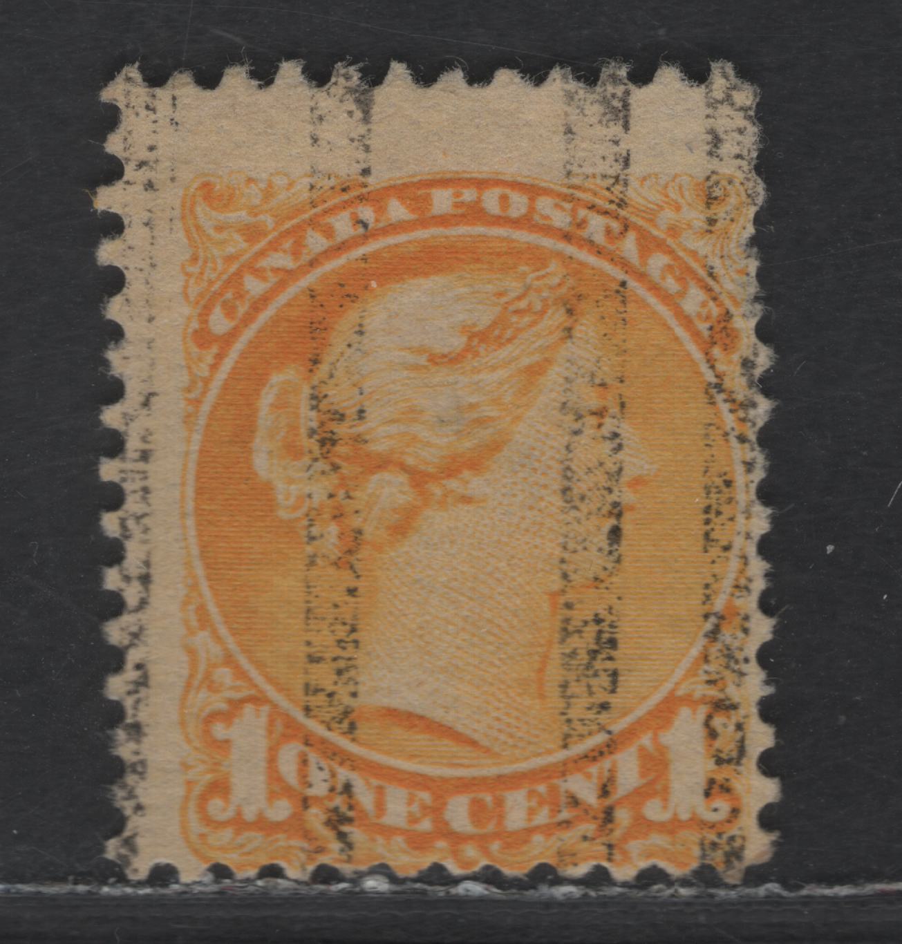 Lot 222 Canada Walburn#B35-V (Unitrade #35xx) 1c Yellow Queen Victoria, 1870-1893 Small Queen Issue, A Very Good Used Single, Mid Second Ottawa Printing, Vertical Style B Precancel, Perf 12x11.9, Paper Type 2O-B (See Body)