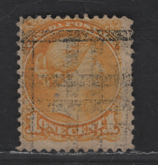 Lot 223 Canada Walburn#B-35-D (Unitrade #35xx) 1c Yellow Queen Victoria, 1870-1893 Small Queen Issue, A Good Used Single, Mid Second Ottawa Printing, Double Style B Precancel, Paper Type 2O-B (See Body)