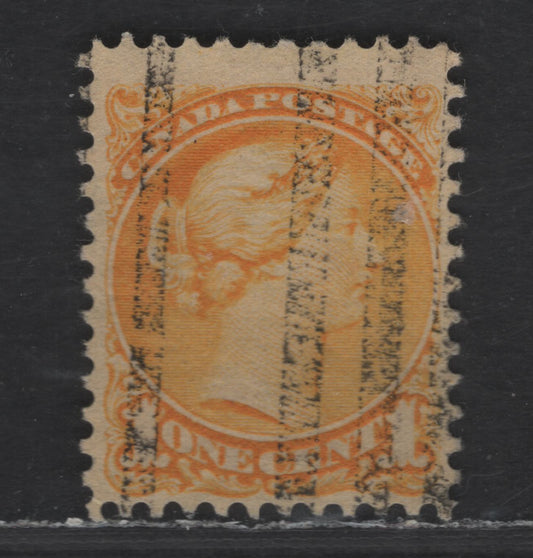 Lot 224 Canada Walburn#B-35-V (Unitrade #35xx) 1c Bright Yellow Queen Victoria, 1870-1893 Small Queen Issue, A Fine Used Single, Mid Second Ottawa Printing, Style B Vertical Precancel, Paper Type 2O-B (See Body)