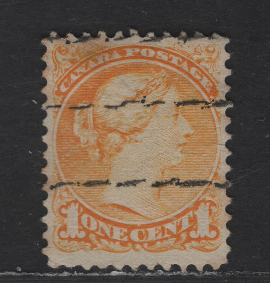 Lot 225 Canada Walburn#L-35 (Unitrade #35xx) 1c Bright Yellow Queen Victoria, 1870-1893 Small Queen Issue, A Very Fine Used Single, Late to Mid Second Ottawa Printing, Paper Type 2O-E (See Body), Perf 12.1, Style L Precancel