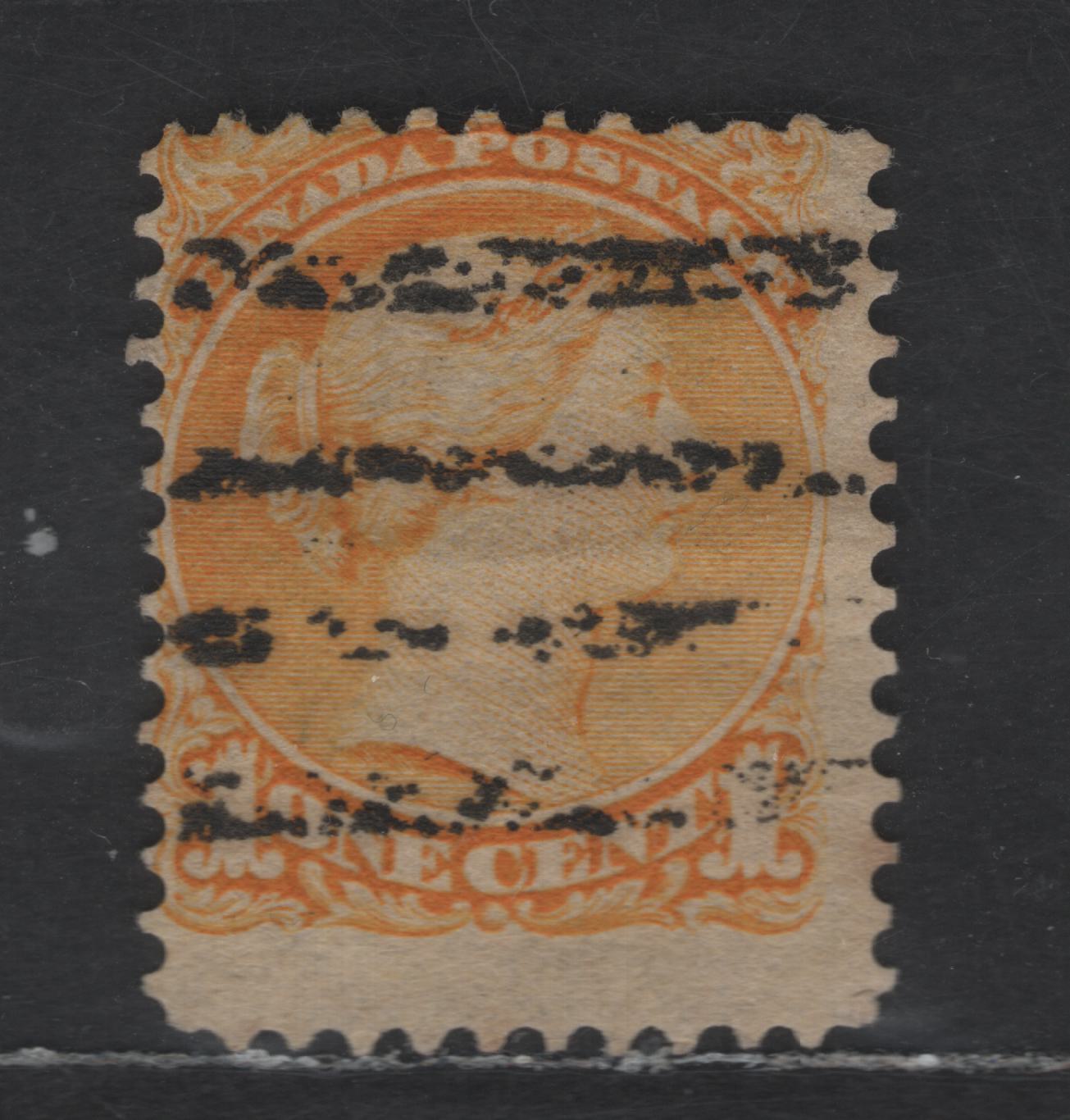 Lot 227 Canada Walburn#B35 (Unitrade #35xx) 1c Yellow Queen Victoria, 1870-1893 Small Queen Issue, A Very Good Used Single, Mid Second Ottawa Printing, Style B Precancel, Perf 12x12.2, Paper Type 2O-B (See Body)