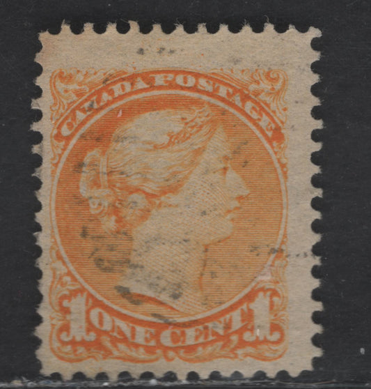 Lot 229 Canada #35var 1c Deep Yellow Queen Victoria, 1870-1893 Small Queen Issue, A Fine Used Single, Mid Second Ottawa Printing, Thin, Grayish Horizontal Wove Paper, Dot Inside Left A & Upper Margin Above 'S', Perf 12