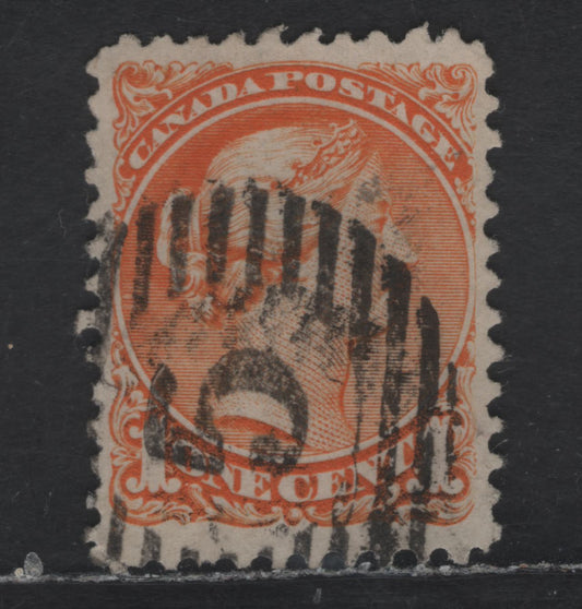 Lot 232 Canada #35iv 1c Red Orange Queen Victoria, 1870-1893 Small Queen Issue, A Fine Used Single, First Ottawa Printing, Paper Type FO-A (See Body), Perf 11.9x12, Circular Barred 'S' Duplex Cancel For Hamilton (I Believe)