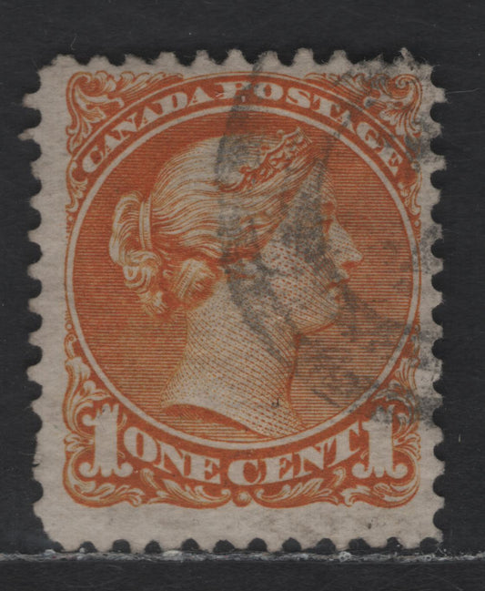 Lot 237 Canada #35iv 1c Deep Yellow Orange Queen Victoria, 1870-1893 Small Queen Issue, A Fine Used Single, First Ottawa Printing, Paper Type FO-F (See Body), Perf 11.9x12, No Plate Dot, 2 Ring Cancel