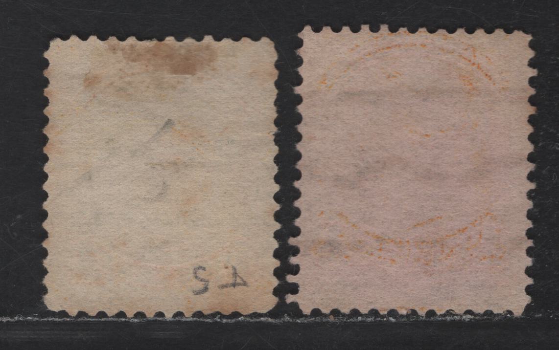 Lot 242 Canada Walburn#R-35 (Unitrade #35xx) 1c Bright Yellow & Yellow Queen Victoria, 1870-1893 Small Queen Issue, 2 Fine/Very Fine Used Singles, Mid Second Ottawa Printings, Paper Type SO-C, Style T Precancel, Perf 12x12.2