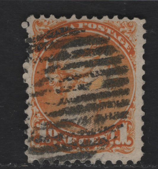 Lot 247 Canada #35vi 1c Deep Orange Queen Victoria, 1870-1893 Small Queen Issue, A Very Good Used Single, Mid Montreal Printing, Paper Type MM-A (See Body), Perf 11.5x12, No Plate Dot Visible, Likely From Column 1