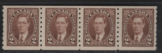 Lot 257 Canada #239 2c Brown King George VI, 1937 Mufti Coil Issue, A VFNH Coil Strip Of 4, Perf 8 Vertical
