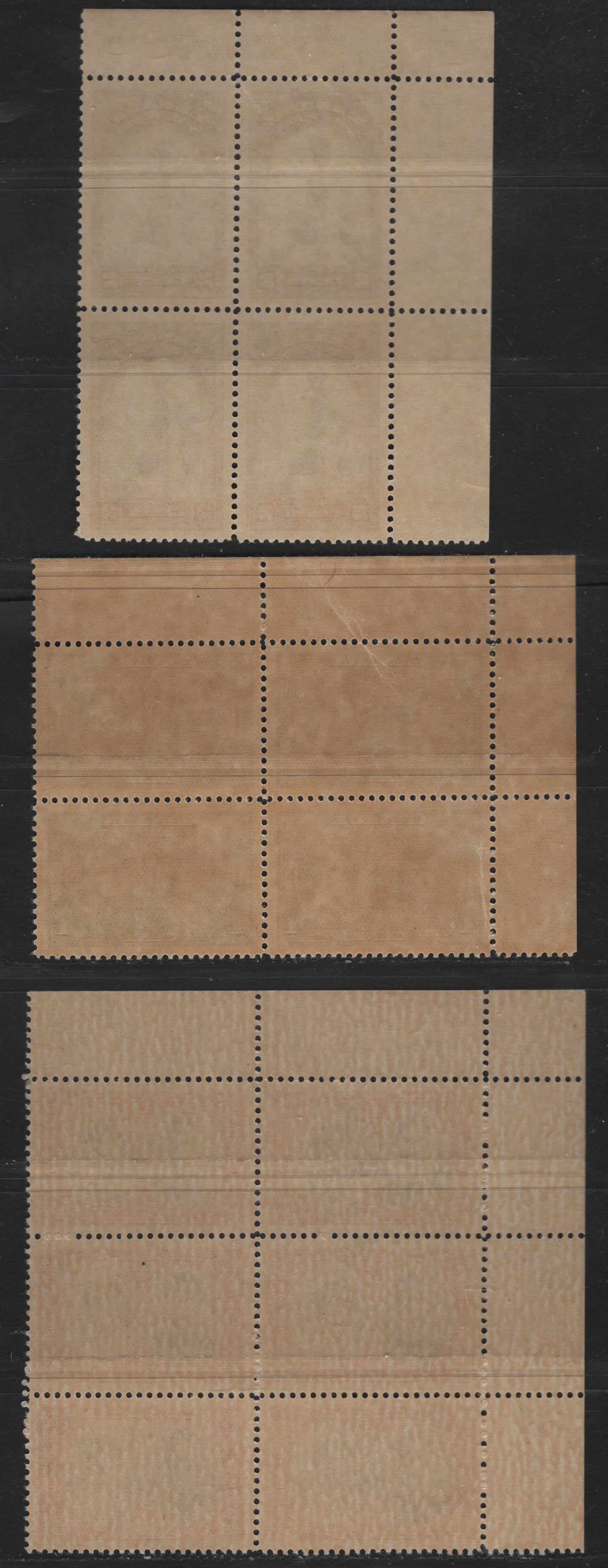 Lot 260 Canada #246-248 1c - 3c Green & Black - Dark Carmine & Black HRH Elizabeth & argaret - KGVI & Queen Elizabeth, 1939 Royal Visit Issue, 3 VFNH UL Plate Blocks Of 4, Plates 3-2 (1c), 1-1 (2c) & 4-4 (3c), Perf 12