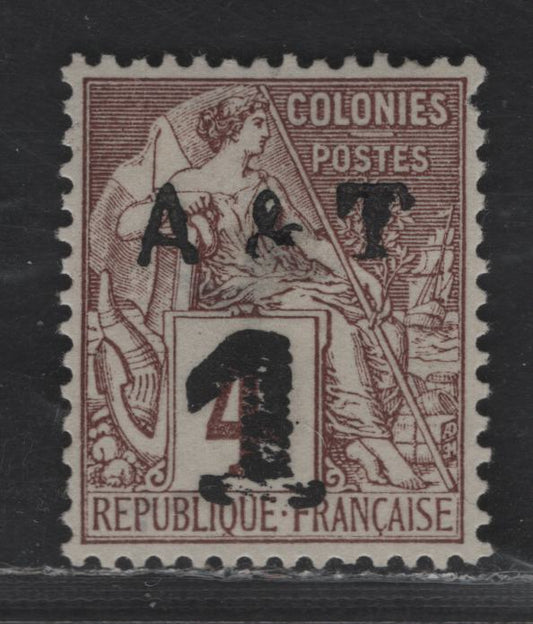 Lot 26 Annam & Tonkin SC#2 1c on 4c Claret Statue, 1888 Handstamped Surcharged Issue, A Fine Unused Single, One Pulled Perf & No Gum