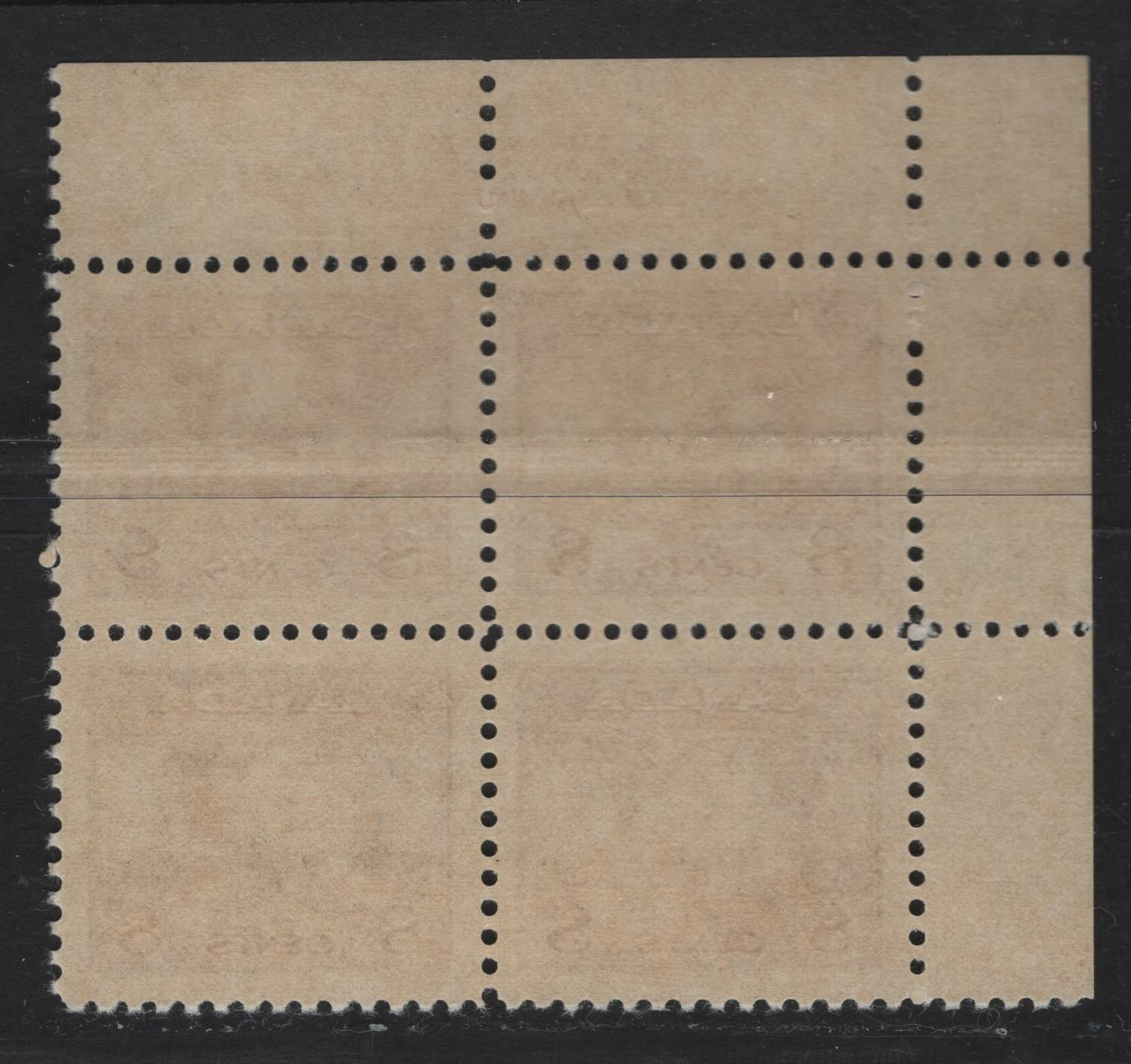 Lot 265 Canada #256 8c Red Brown Farm Scene, 1942-1943 War Issue, A VFNH UL Plate 1 Block Of 4, Perf 12