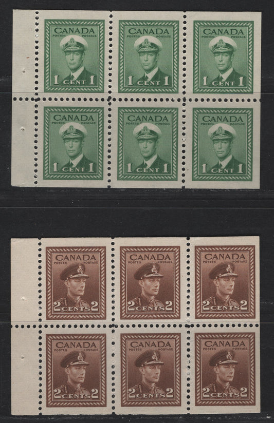 Lot 274 Canada #249b-250b 1c - 2c Green - Brown King George VI, 1942-1943 War Issue, 2 VFNH Booklet Panes Of 6