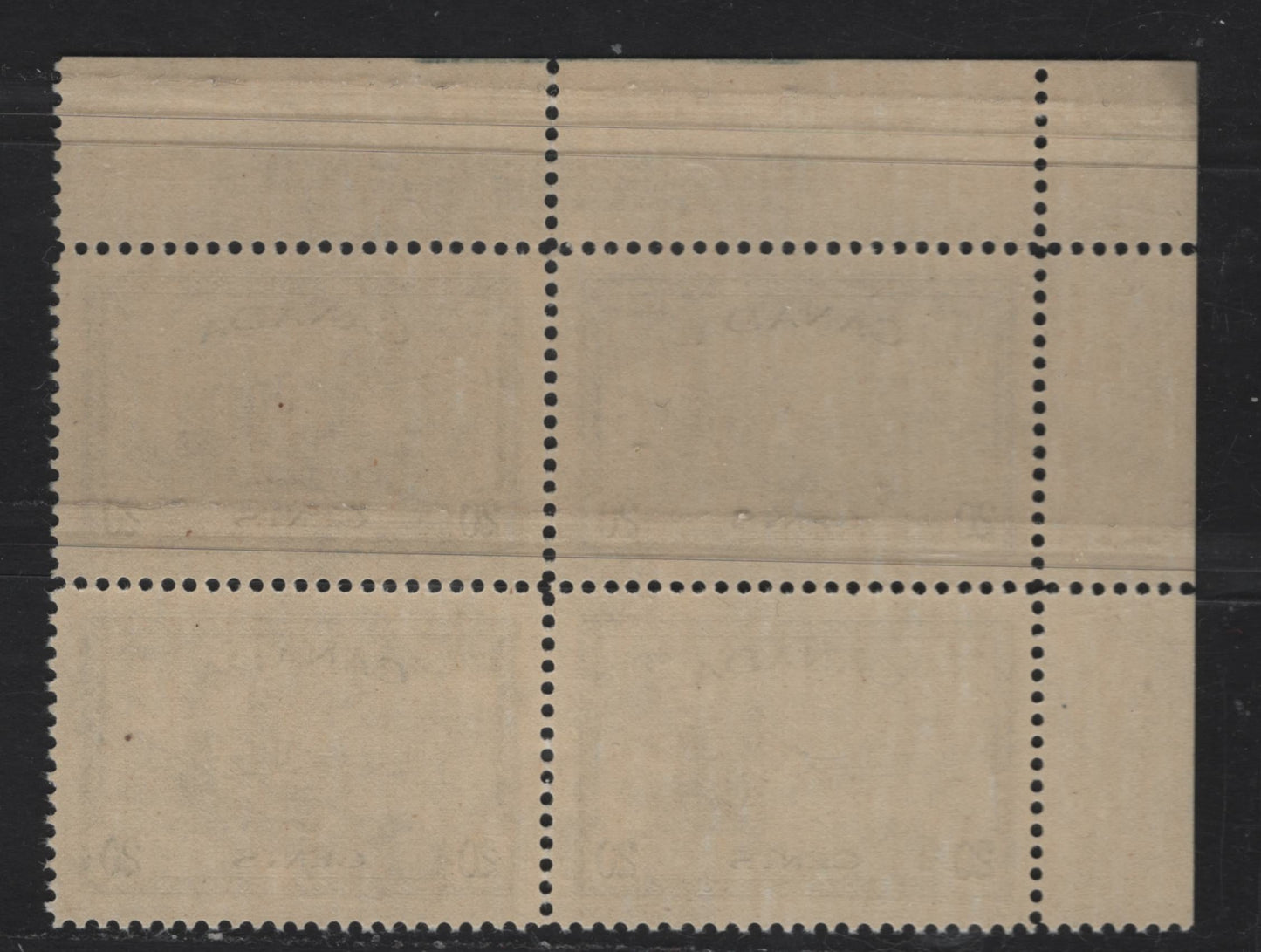 Lot 280 Canada #271 20c Slate Black Combine Harvesting, 1946 Peace Issue, A VFNH UL Plate 1 Block Of 4, Perf 12