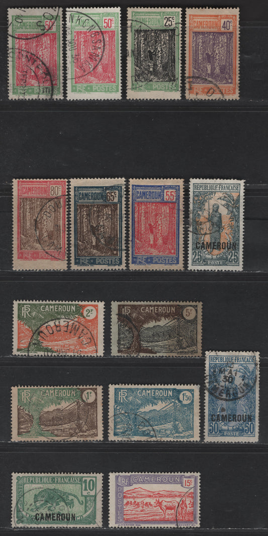 Lot 28 Cameroun SC#151/209 15c - 5fr Lilac & Red - Brown & Black on Bluish Overprints - Rope Suspension Bridge, 1921-1938 Overprinted Middle Congo & Pictorial Definitive Issues, 15 Fine/Very Fine Used Singles