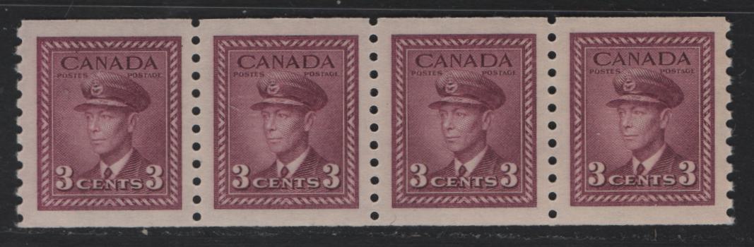 Lot 286 Canada #280 3c Rose Violet King George VI, 1948 War Issue Coils, A VFNH Coil Strip Of 4, Perf 9.5 Vertical