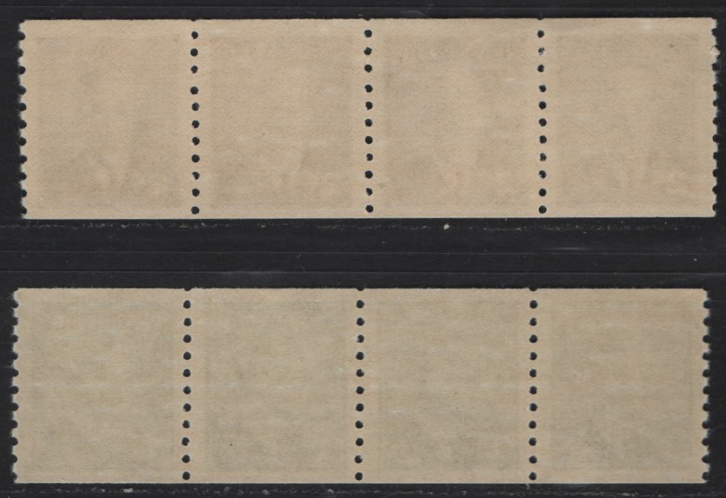 Lot 289 Canada #297-298 1c - 2c Green - Sepia King George VI, 1950 Postes-Postage Coil Issue, 2 VFNH Coil Strips Of 4, Perf 9.5 Vertical