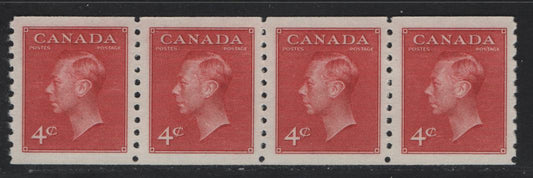 Lot 291 Canada #300 4c Dark Carmine King George VI, 1950 Postes-Postage Coil Issues, A VFNH Coil Strip Of 4, Perf 9.5 Vertical