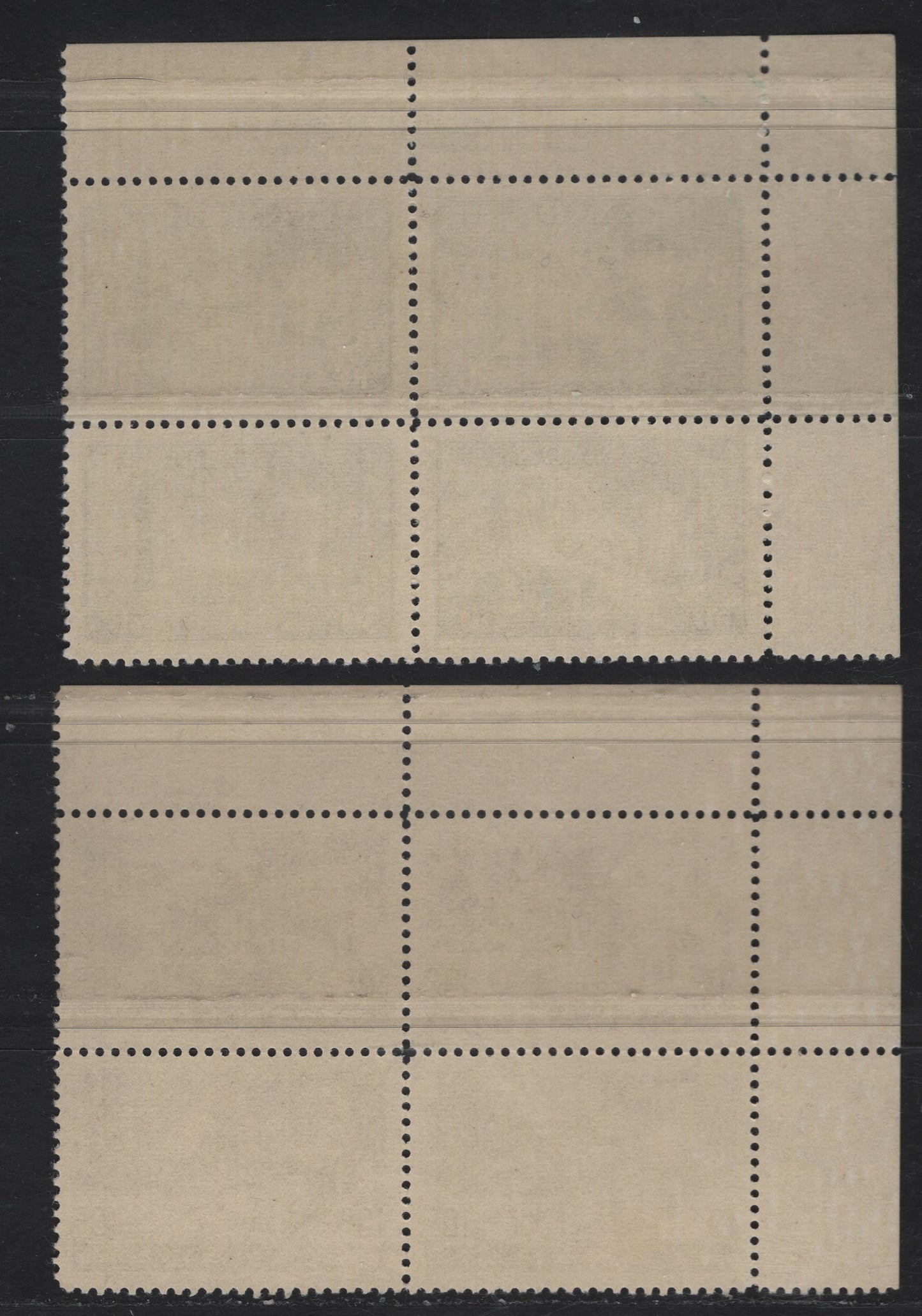 Canada #294, 301 50c & 10c Dull Green - Black Brown Oil Wells - Drying Skins, 1950 Oil & Fur Resources Issues, 2 VFNH UL Plates 1 & 2 Blocks Of 4, Perf 12