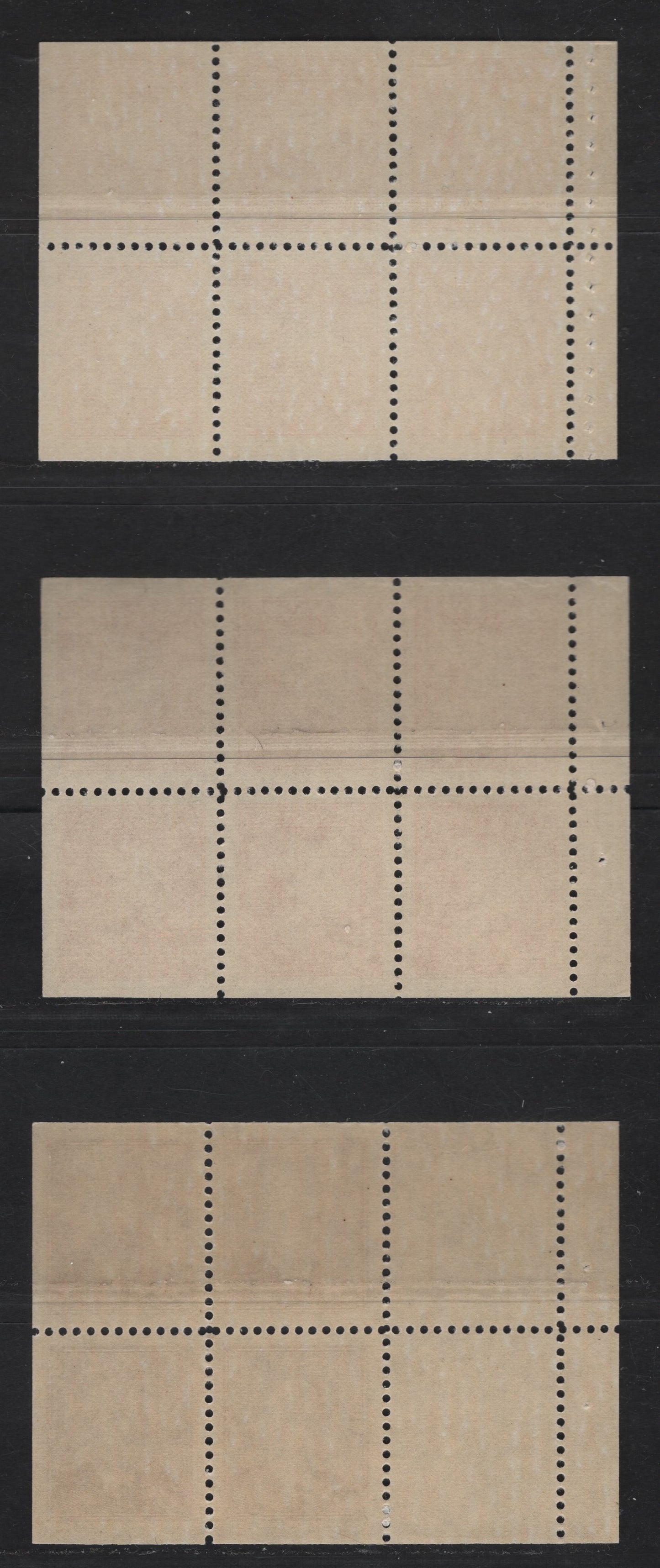 Lot 297 Canada #286b, 306b, 306bi 3c - 4c Rose Violet - Orange Vermillion King George VI, 1949-1951 Postes-Postage & New Color Postes-Postage Issues, 3 VFNH UL Booklet Panes Of 4 & 6, 306bi Booklet Pane Stitched