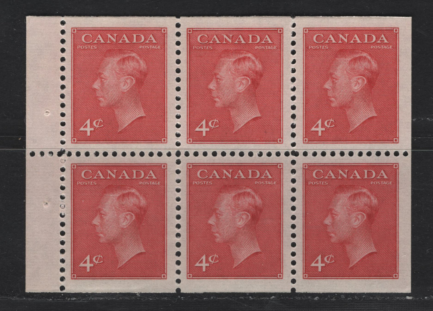 Lot 298 Canada #287b 4c Dark Carmine King George VI, 1949 Postes Postage Issue, A VFNH Booklet Pane Of 6