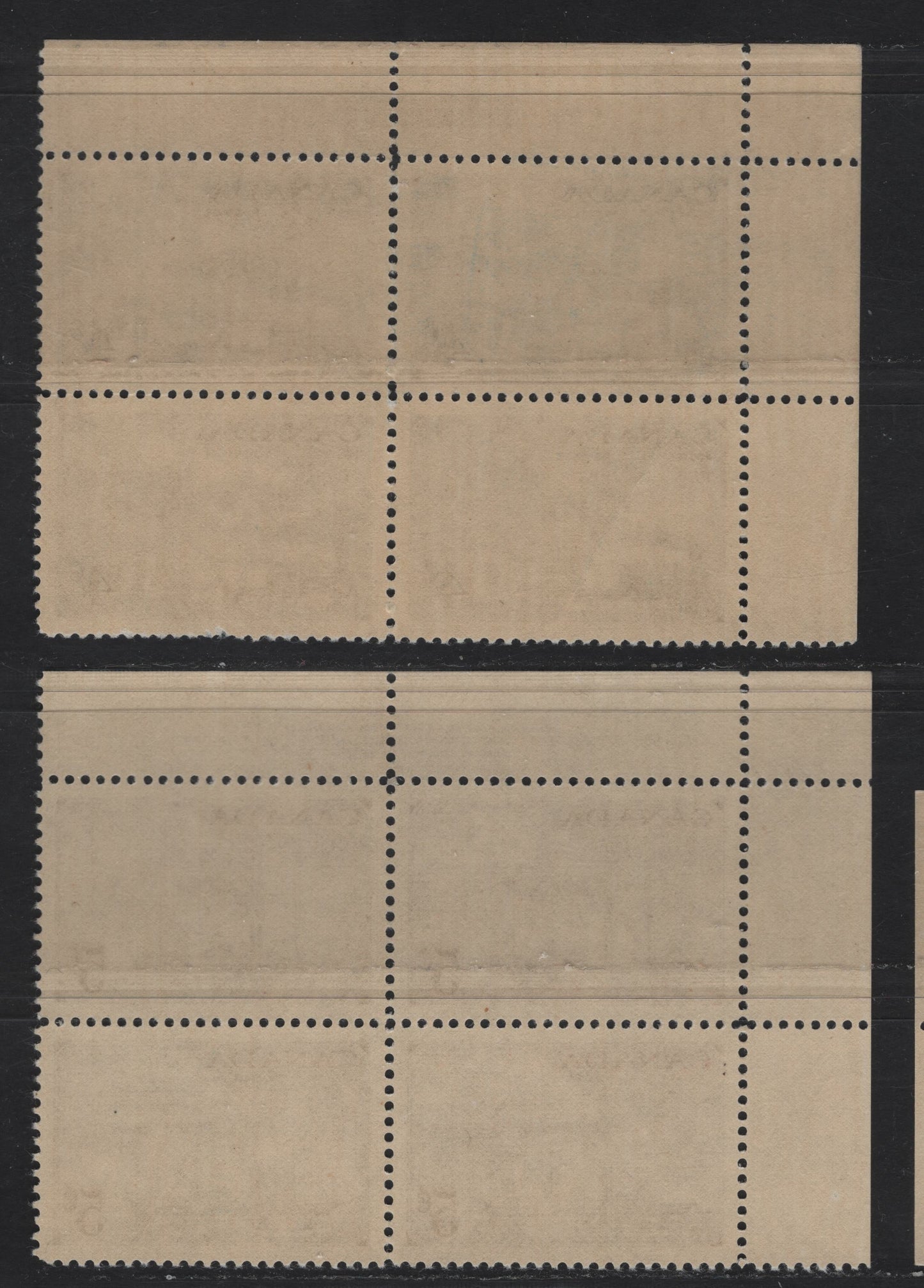 Lot 299 Canada #311-312 4c - 5c Dark Gray - Purple Trains - Steamships, 1951 Stamp Centenary Issue, 2 VFNH UL Plate 2 Blocks Of 4, Light Crease On 4c Block, Perf 12