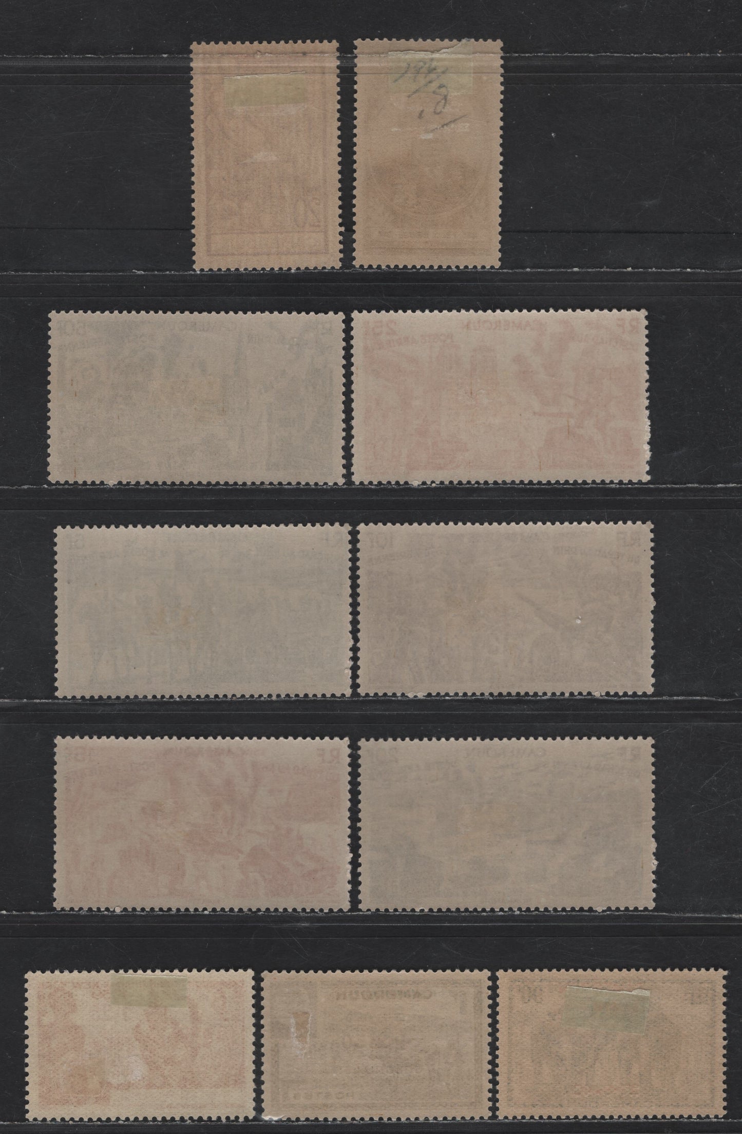 Lot 30 Cameroun SC#217, 233, B25, B26-B28, 296, C9-C14 20c - 50fr Deep Violet - Gray Paris Expo - Airplane, 1937-1946 Paris Int'l Exhibition - Airmail Issue, 11 VFOG Singles