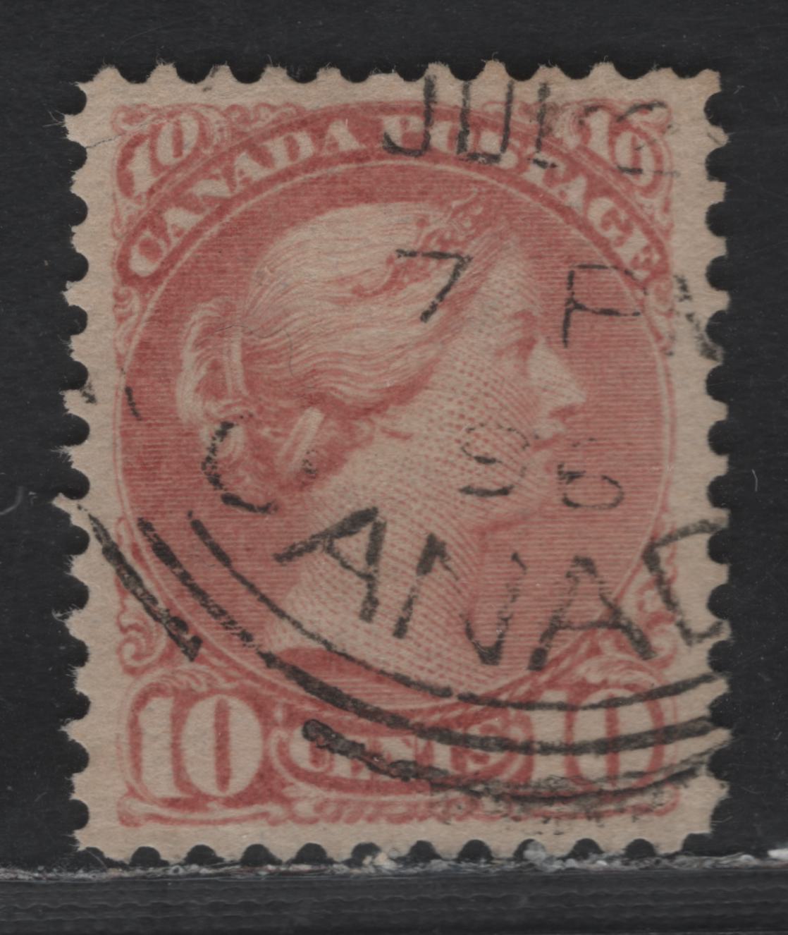Lot 309 Canada  #45b 10c Dull Pink Queen Victoria, 1870-1897 Small Queen Issue, A Fine Used Single Late Second Ottawa Printing, Medium Porous Horizontal Wove (2O-E), Perf. 12 x 12.1, July 1896 CDS Cancel, VF Centered, But Light Corner Crease At Upper Left