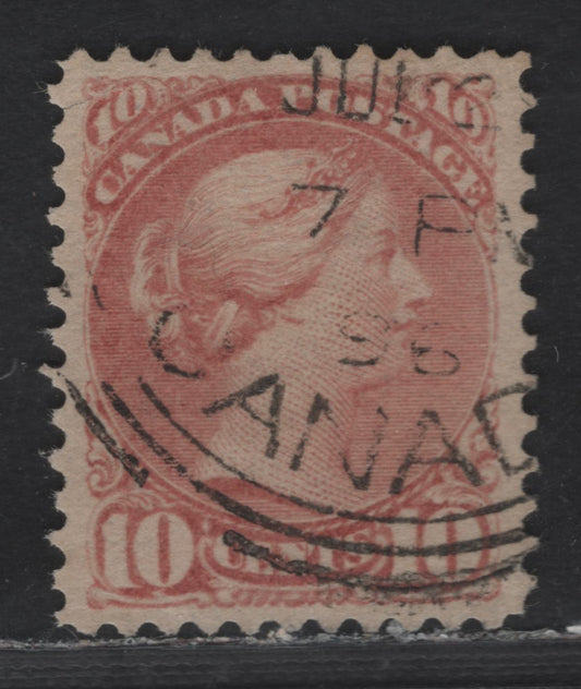 Lot 309 Canada  #45b 10c Dull Pink Queen Victoria, 1870-1897 Small Queen Issue, A Fine Used Single Late Second Ottawa Printing, Medium Porous Horizontal Wove (2O-E), Perf. 12 x 12.1, July 1896 CDS Cancel, VF Centered, But Light Corner Crease At Upper Left