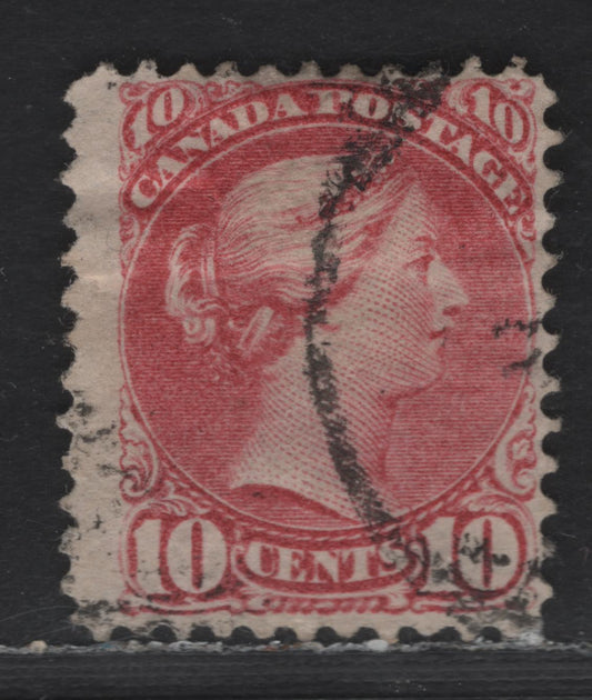 Lot 310 Canada  #45a 10c Deep Rose Queen Victoria, 1870-1897 Small Queen Issue, A VG Used Single Late Second Ottawa Printing, Medium Semi-Porous Horizontal Wove, With Somewhat Clear Mesh (2O-H), Perf. 12, Light Horizontal Crease
