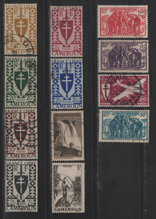 Lot 31 Cameroun SC#232, 240, 243, 251-252, 288, 290-291. 293-295, C7 25c - 100fr Black Brown - Plum 1939-1942, 1939-1942 Pictorial Definitives - Airmail Issues, 12 Fine/Very Fine Used Singles