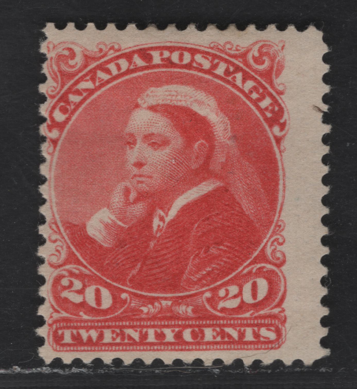 Lot 314 Canada  #46 20c Vermilion Queen Victoria, 1870-1897 Small Queen Issue, A VGOG Single Late Second Ottawa Printing On Soft, Porous Horiziontal Wove With Fine Mesh & Smooth Finish (2O-I), Perf. 12, Very Small Pinhead Sized Thin On Back