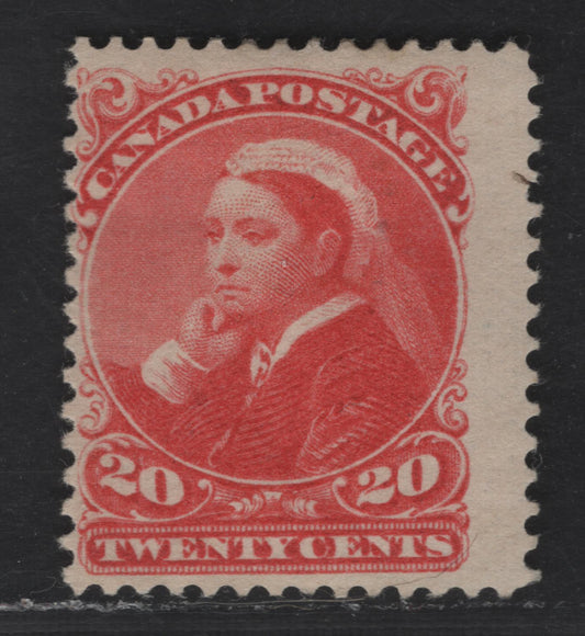 Lot 314 Canada  #46 20c Vermilion Queen Victoria, 1870-1897 Small Queen Issue, A VGOG Single Late Second Ottawa Printing On Soft, Porous Horiziontal Wove With Fine Mesh & Smooth Finish (2O-I), Perf. 12, Very Small Pinhead Sized Thin On Back