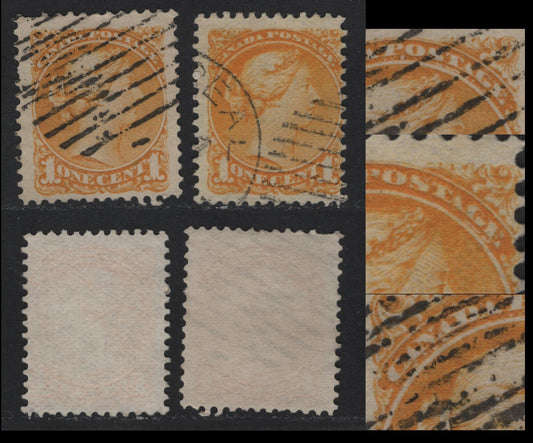 Lot 340 Canada  #35i 1c Yellow & Bright Yellow, A Fine Used Single Late Montreal Printings, Stout Horizontal Non-Porous Paper With Coarse Horizontal Mesh (LM-A), Perf.12.1 &  12.1 x 12.2, Dry Inking Under "GE", "ANA" & "POSTAGE"