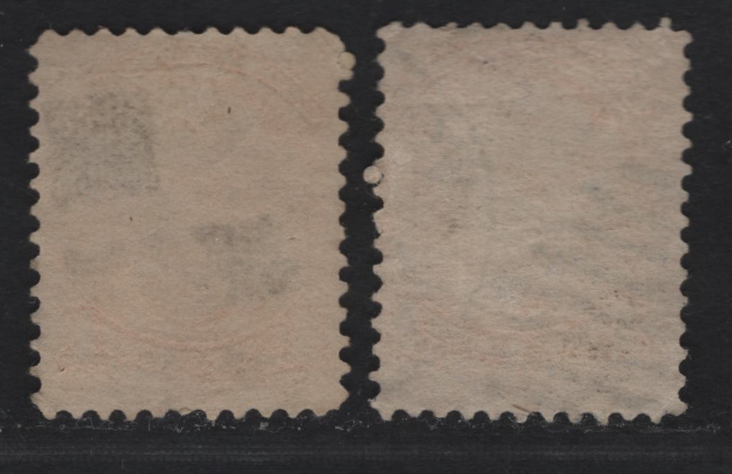 Lot 343 Canada #35var 1c Dull Yellow Queen Victoria, 1870-1893 Small Queen Issue, 2 Fine Used Singles, Early Second Ottawa Printings, Paper Type 2O-E, Showing Dry Inking Under 'NA', 'P', 'TA', 'CA', 'PO' & 'STA'