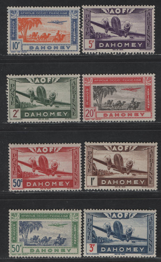 Lot 37 Dahomey SC#C6-C13 50c - 50fr Carmine & Blue - Yellow Green, Dull Green & Deep Blue Airplane - Camels, 1942 Airmail Issue, 8 VFNH Singles
