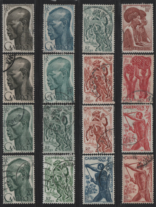 Lot 42 Cameroun SC#309/321 80c - 25fr Chestnut Brown - Black Tikar Woman - Farmer, 1946 Pictorial Issue, 16 Fine/Very Fine Used Singles, Shade Varieties