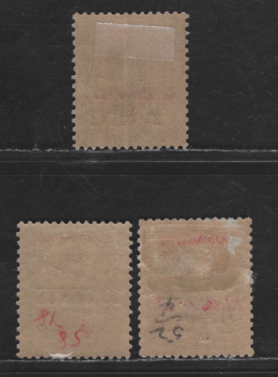 Lot 56 French Offices Abroad - China (Chungking) SC#51-52, 58 2/5c on 1c - 10c on 25c Olive Brown & Black - Blue & Black Annamite Girl & Cambodian Girl, 1919 Surcharged Surcharge Issue, 3 VFOG Singles