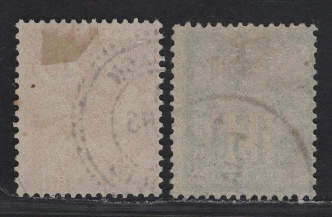 Lot 64 French Offices Abroad - Dedeagh SC#4, 11 15c Blue - Orange Peace & Commerce - Liberty & Rights Of Man, 1893-1903 Overprinted Issue, 2 Fine Used Singles