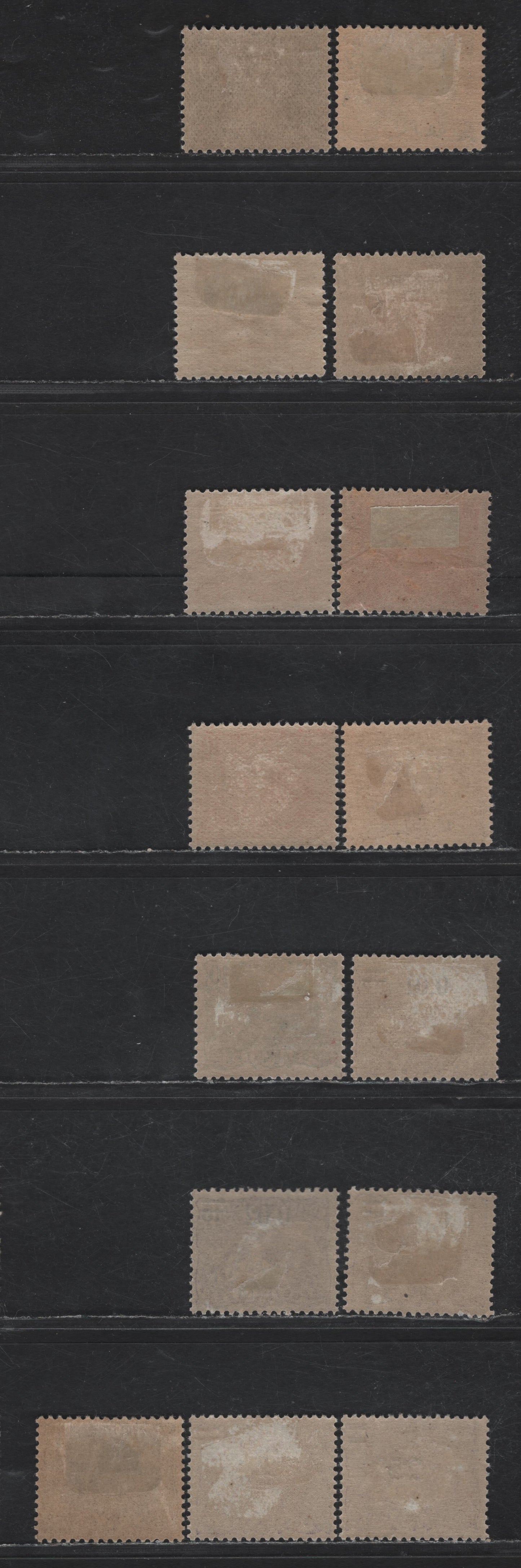 Lot 73 French Guiana SC#51-53, 56-59, 94-97, 100 1c - 25c on 15c Black - Violet Great Anteater, 1905-1928 Pictorial Definitive Issues, 15 F/VFOG Singles, Additional Shade Varieties, Line Of Discoloration on 10c Rose Which Is Not A Cancel