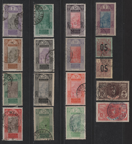 Lot 79 French Guinea SC#34, 37, 55, 58, 63, 66b, 68b, 70, 71-72, 75-78, 84, 88, 96 2c - 1fr Brown - Violet & Black Gen. Louis Faidherbe - Ford At Kitim, 1906-1933 Pictorial Issues, 17 Fine/Very Fine Used Singles