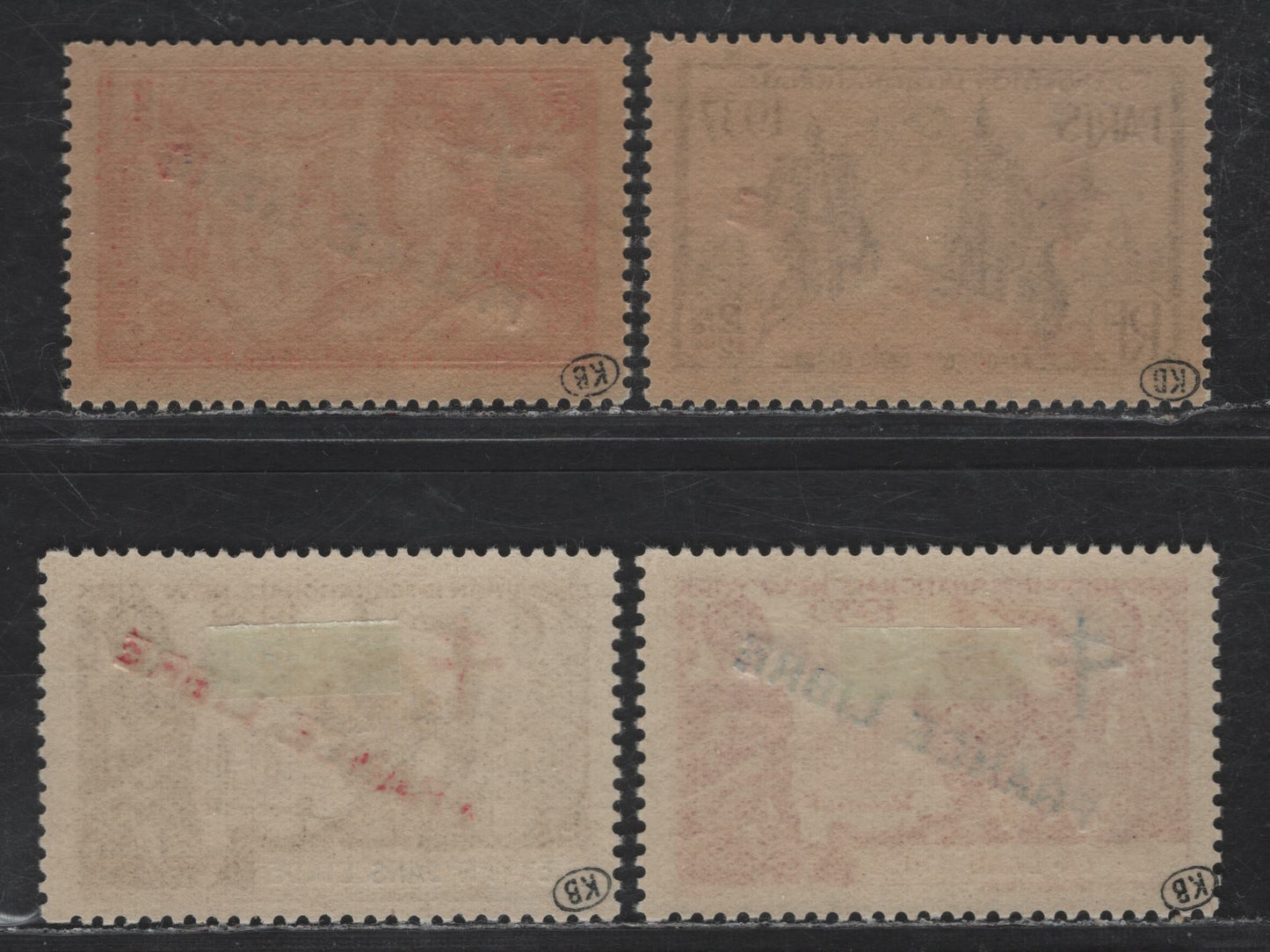 Lot 83 French India SC#180-183 1af12ca - 2fa12ca Vermillion - Chalky Blue France Libre Overprinted, 1942-1943 Overprinted Paris Expo & Worlds Fair Issues, 4 VFOG Singles