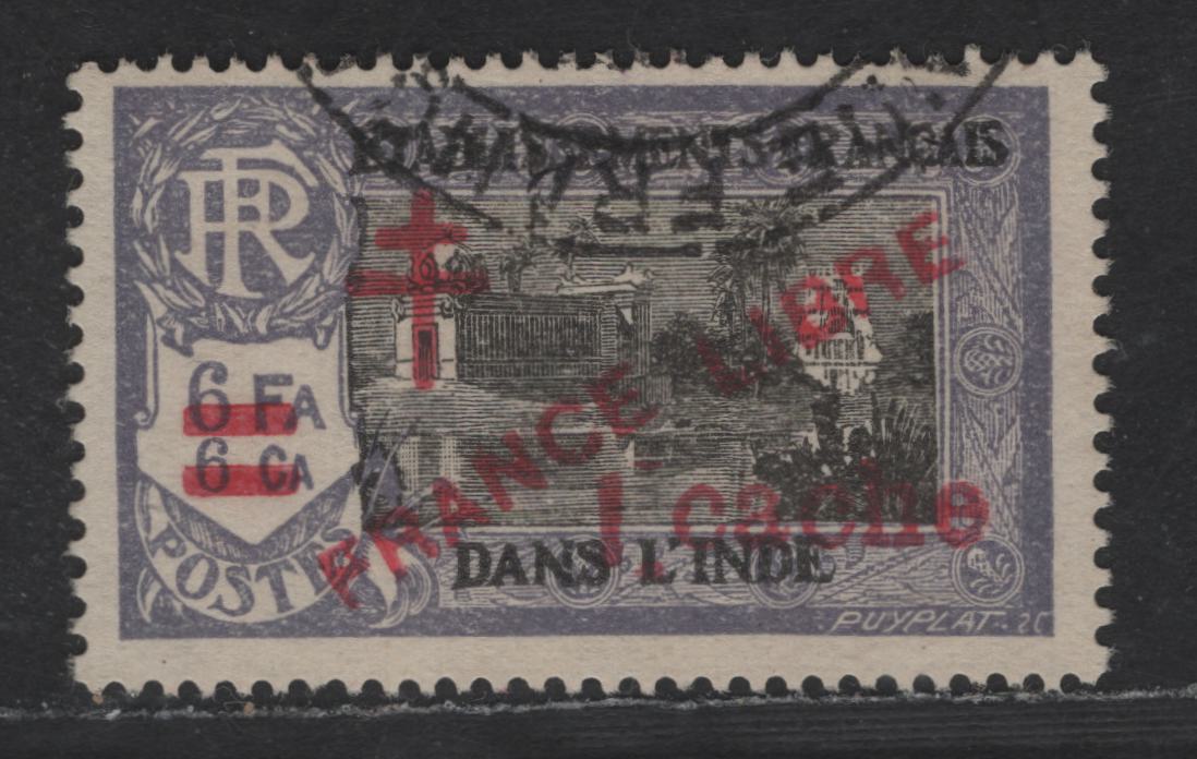 Lot 85 French India SC#191 1ca on 6fa6ca Violet & Black Brahma, 1943 France Libre Overprints & Surcharges, A Very Fine Used Single, Signed by Bileski