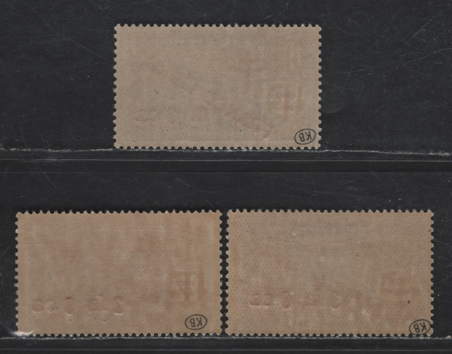 Lot 87 French India SC#195-197 1fa3ca - 3faca Violet & Black Brahma, 1943 France Libre Overprints & Surcharges, 3 F/VFNH/OG Singles