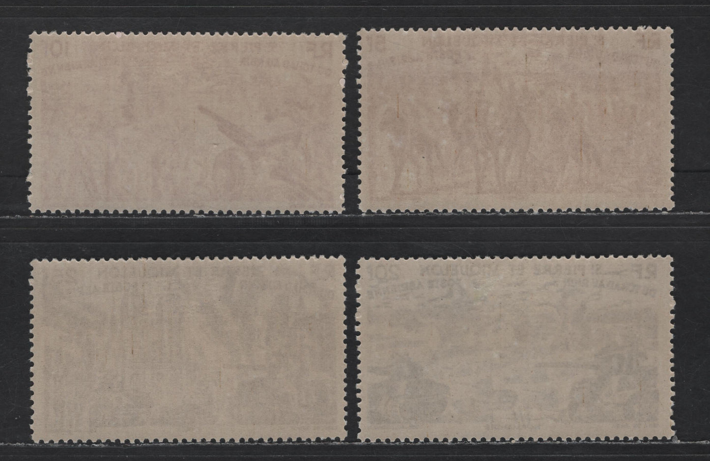 Lot 104 St Pierre & Miquelon SC#C9/C13 5f - 25fr Brown Red - Chocolate Chad to Rhine, 1946 Airmail Issue, 4 VFOG Singles