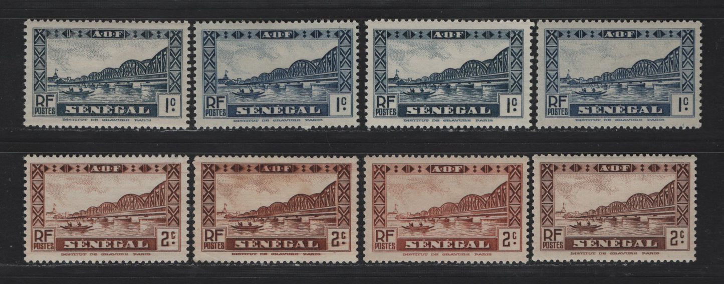 Lot 114 Senegal SC#142-153 45c - 1c Dark Blue Green - Violet Blue Faidherbe Bridge - Diourbel Mosque, 1935-1940 Pictorial Definitive Issue, 30 VFOG Singles, Shade Varieties